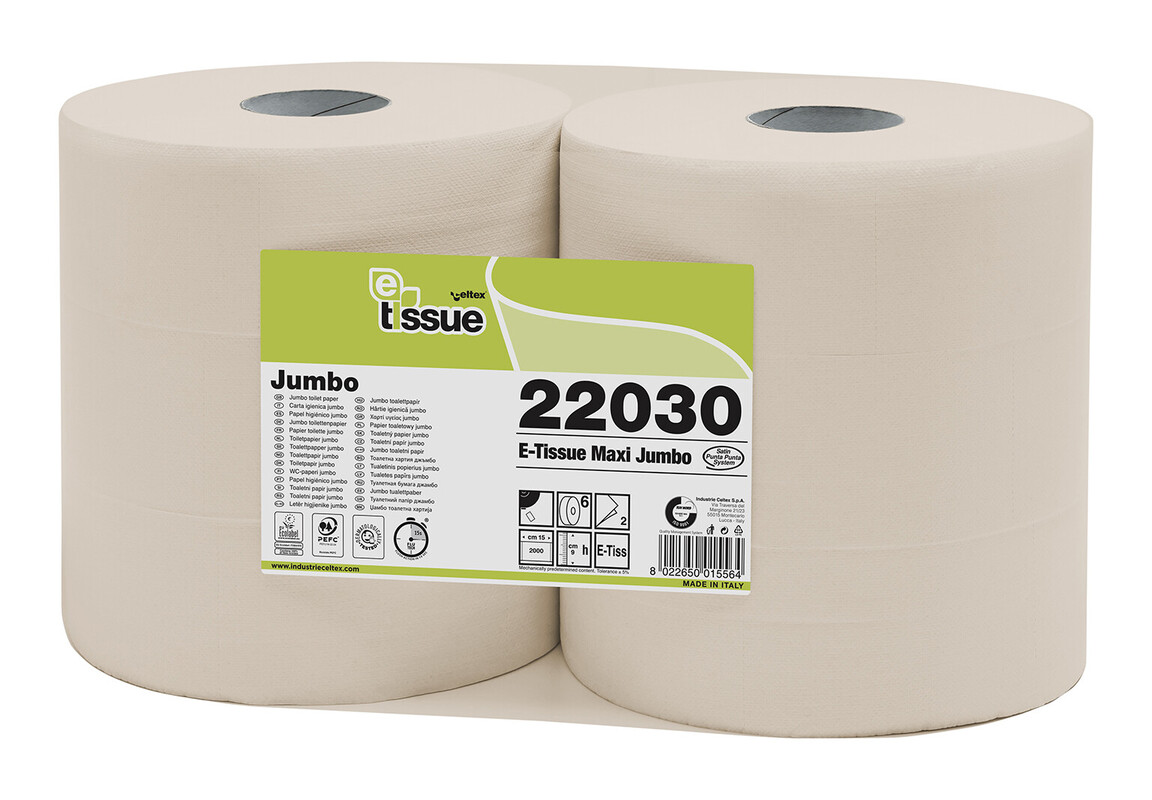 Toaletni papir Jumbo Maxi, E-TISSUE, 2-slojni, 300 TM (6/1) Toaletni-papir/C22030