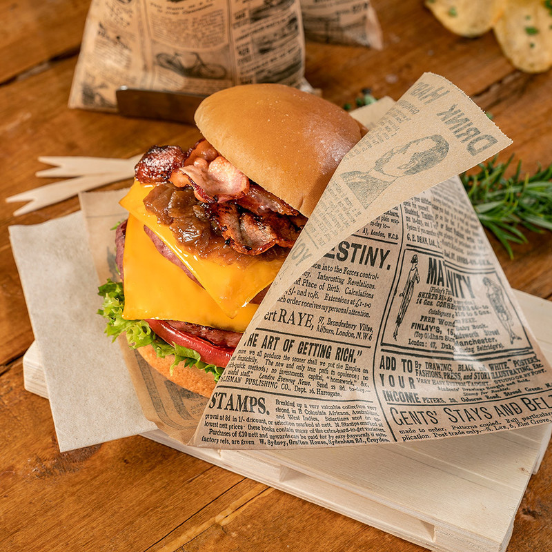 Vrečka za burger, kebab in pico – NEWS KRAFT, odprti stranici 23 × 25,5 cm, 34 g/m² (500 kos)