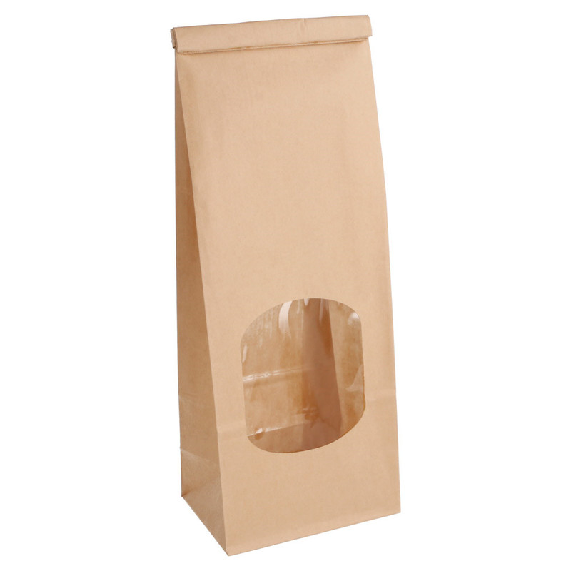 Papirnata vrečka z okencem in samolepilnim zapiranjem – KRAFT, 1300 g, 9 + 6 × 25 cm, 60 g/m² (500 kos)