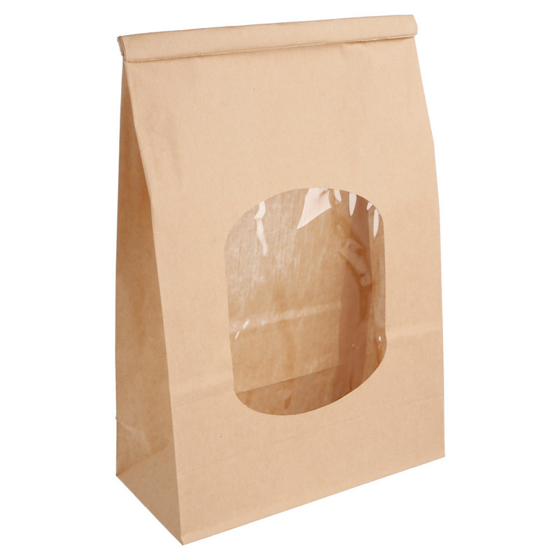 Papirnata vrečka z okencem in samolepilnim zapiranjem – KRAFT, 2500 g, 15,5 + 7 × 24,2 cm, 60 g/m² (500 kos)