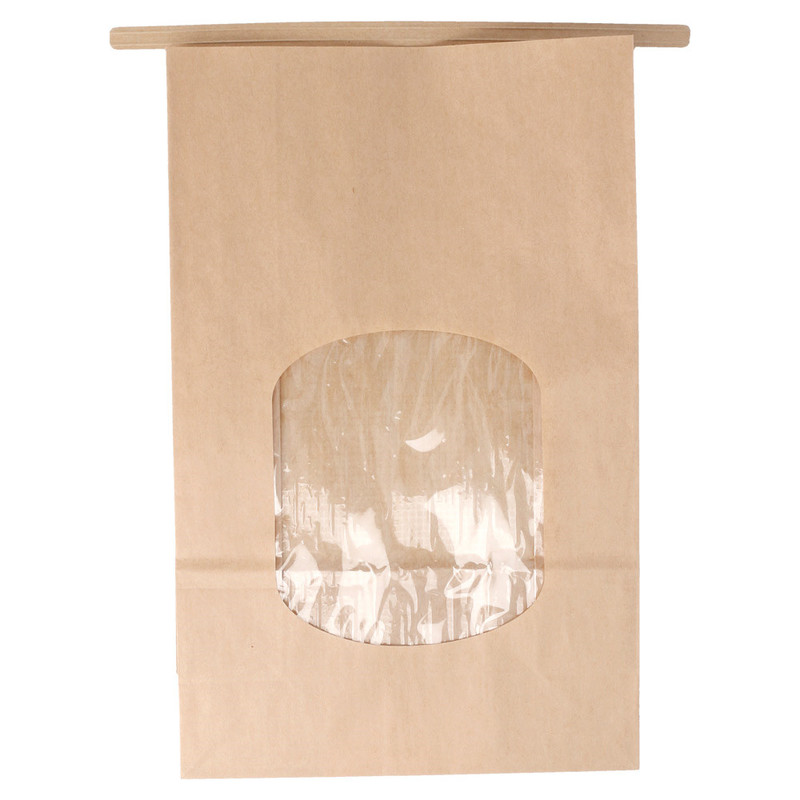 Papirnata vrečka z okencem in samolepilnim zapiranjem – KRAFT, 2500 g, 15,5 + 7 × 24,2 cm, 60 g/m² (500 kos)
