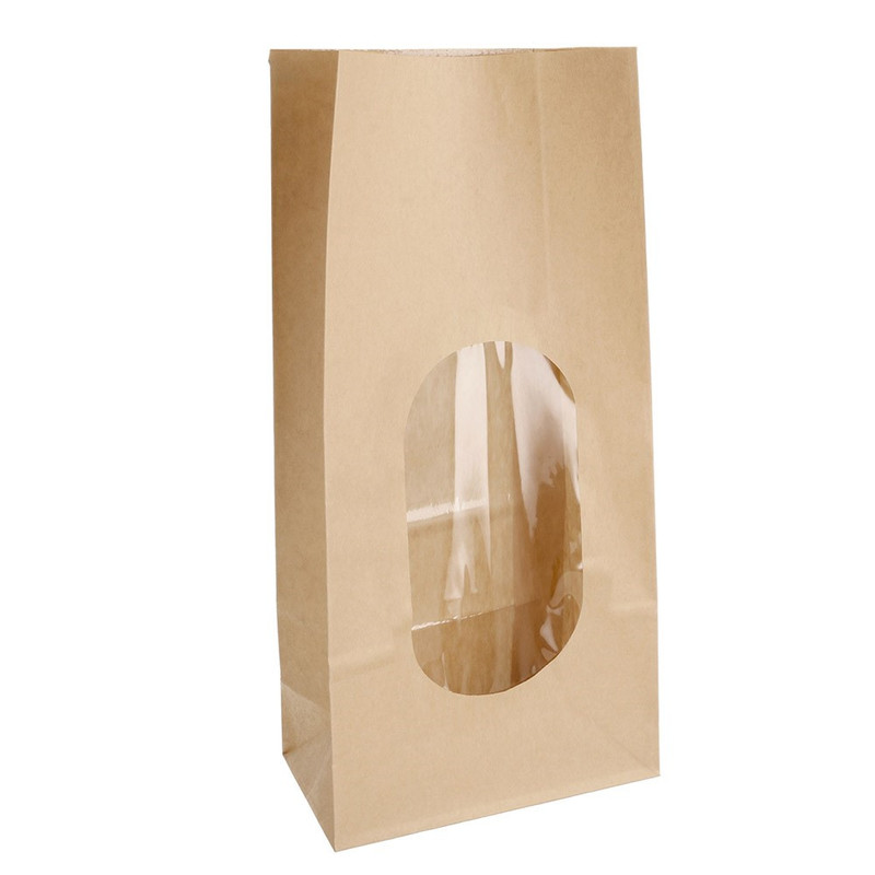 Papirnata vrečka z okencem – KRAFT, 2300 g, 13 + 8 × 23,5 cm, 60 g/m² (500 kos)