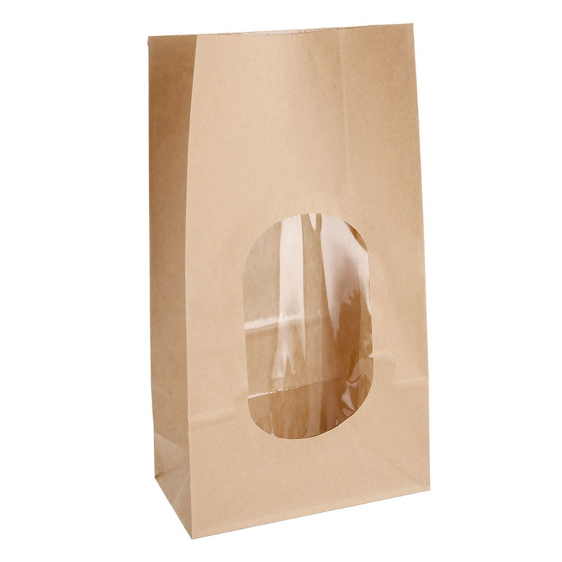Papirnata vrečka z okencem – KRAFT, 3600 g, 15 + 9 × 28 cm, 60 g/m² (500 kos)