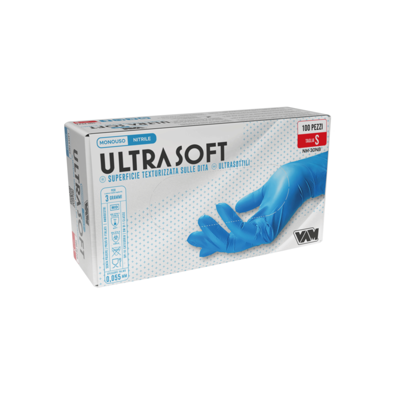 Rokavice nitril brez pudra MODRE Medium, Ultrasoft (100/1) rokavice-in-zascitna-oprema/ULTRASOFT-Ultrasoft-blu-Videocamera_2