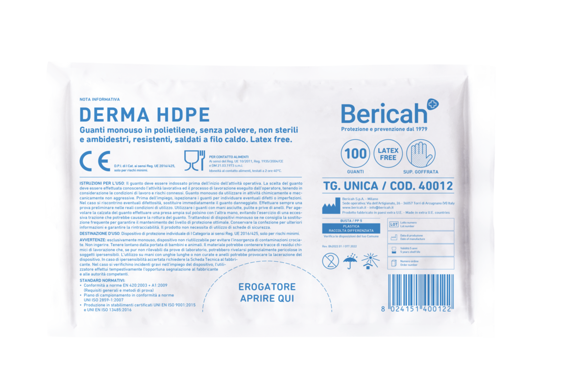 Rokavice Derma HDPE v vrečki Bericah (100/1) rokavice/40012_BH_derma_HDPEpz_busta